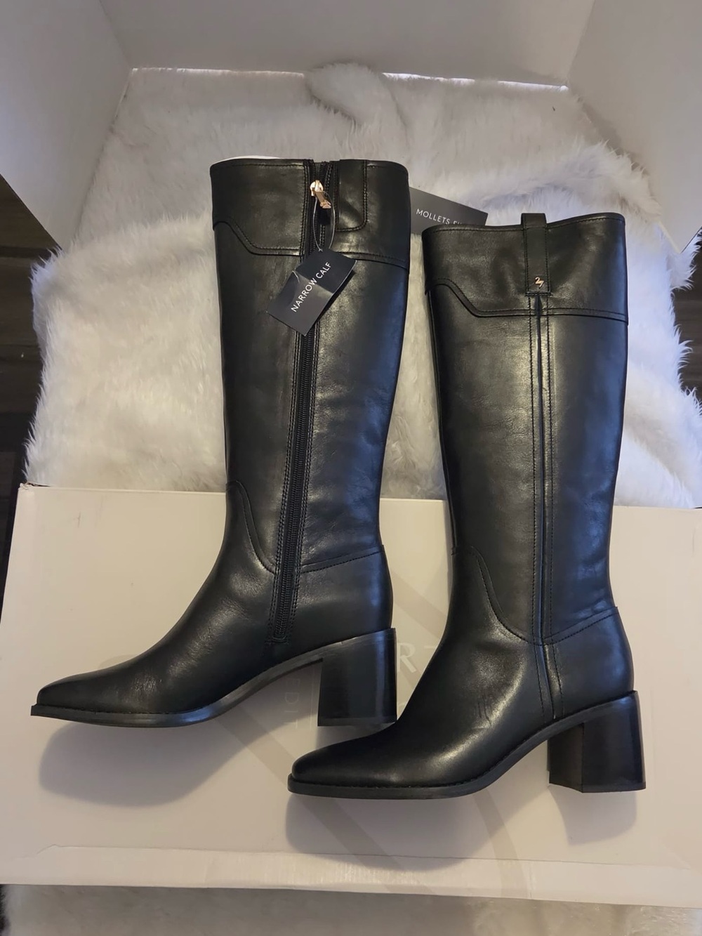 Naturalizer Black Leather Knee-High Boots with Block Heel